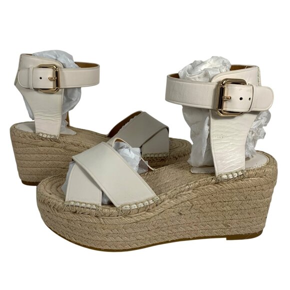 COACH Primrose Chalk Leather Espadrille Platform Wedge Sandal Size 6B NWOB - Picture 1 of 5